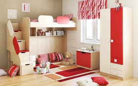 Детская комната Бэрри (Бежевый/Красный/корпус Клен) в Алдане - aldan.katalogmebeli.com | фото