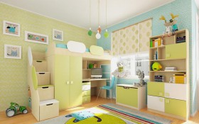Детская комната Эппл (Зеленый/Белый/корпус Клен) в Алдане - aldan.katalogmebeli.com | фото 2
