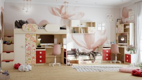 Детская комната Ретвит (Бежевый/Красный/корпус Клен) в Алдане - aldan.katalogmebeli.com | фото 3