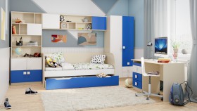 Детская комната Скай (Синий/Белый/корпус Клен) в Алдане - aldan.katalogmebeli.com | фото 4