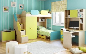 Детская комната Смайли (Желтый/Голубой/Зеленый/корпус Клен) в Алдане - aldan.katalogmebeli.com | фото 2