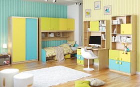 Детская комната Смайли (Желтый/Голубой/Зеленый/корпус Клен) в Алдане - aldan.katalogmebeli.com | фото 3