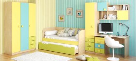 Детская комната Смайли (Желтый/Голубой/Зеленый/корпус Клен) в Алдане - aldan.katalogmebeli.com | фото