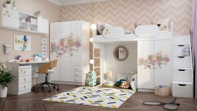 Детская комната Совушки (Белый/корпус Выбеленное дерево) в Алдане - aldan.katalogmebeli.com | фото