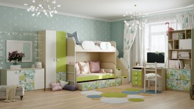 Детская комната Твит (Белый/Зеленый/корпус Клен) в Алдане - aldan.katalogmebeli.com | фото 4