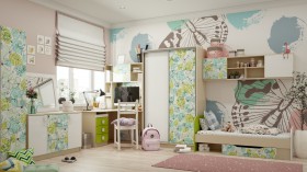Детская комната Твит (Белый/Зеленый/корпус Клен) в Алдане - aldan.katalogmebeli.com | фото