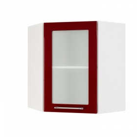 Кёльн ШВУС 600 Шкаф верхний угловой со стеклом (Софт бланж/корпус Белый) в Алдане - aldan.katalogmebeli.com | фото