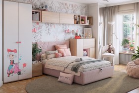Комплект детской мебели Алина К2 Дуб мария/белый/нежно-розовый велюр в Алдане - aldan.katalogmebeli.com | фото