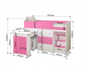 Кровать-чердак Малыш 1600 Венге/Розовый в Алдане - aldan.katalogmebeli.com | фото 2