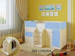 Кровать-чердак Малыш-4 Дуб молочный/Голубой в Алдане - aldan.katalogmebeli.com | фото