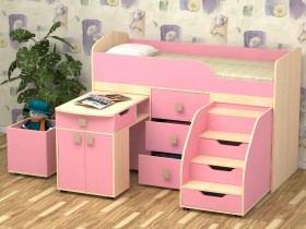Кровать детская Фея 1.6 Дуб молочный/Розовый в Алдане - aldan.katalogmebeli.com | фото