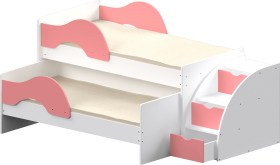 Кровать детская Матрешка выкатная с лестницей  Белый/Розовый в Алдане - aldan.katalogmebeli.com | фото 1