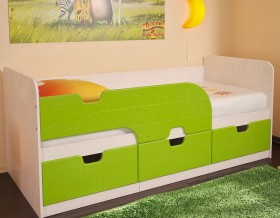 Кровать детская Минима 1,86м с ящиками (дуб атланта/лайм глянец) в Алдане - aldan.katalogmebeli.com | фото