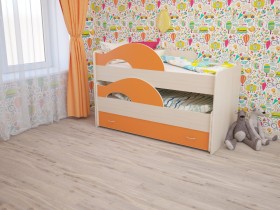 Кровать детская Радуга 1600 Млечный дуб/Оранжевый в Алдане - aldan.katalogmebeli.com | фото 1