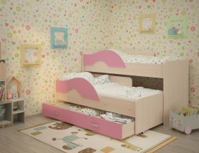 Кровать детская Радуга 1600 Млечный дуб/Розовый в Алдане - aldan.katalogmebeli.com | фото
