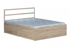 Кровать двойная с ящиками 1600-2 без матраса (прямые спинки) Дуб Сонома в Алдане - aldan.katalogmebeli.com | фото