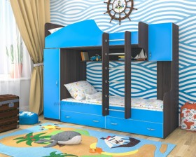 Кровать двухъярусная Юниор-2 Бодего/Голубой в Алдане - aldan.katalogmebeli.com | фото