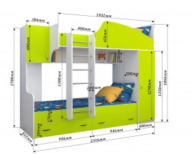 Кровать двухъярусная Юниор-2 Бодего/Голубой в Алдане - aldan.katalogmebeli.com | фото 2