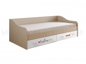 Кровать Girl Вега 0,9 м (Дуб беленый/Белый глянец/фотопечать) в Алдане - aldan.katalogmebeli.com | фото