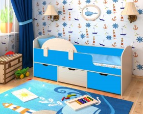 Кровать Малыш-мини с бортиком Дуб молочный/Голубой в Алдане - aldan.katalogmebeli.com | фото