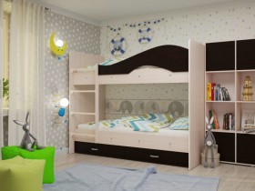 Кровать Мая двухъярусная с ящикамиМлечный дуб/Венге в Алдане - aldan.katalogmebeli.com | фото