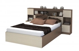 Кровать с прикроватным блоком КР 552 Спальня Basya (шимо темный/шимо светлый) в Алдане - aldan.katalogmebeli.com | фото