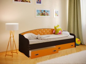 Кровать Софа-7 с мягкой спинкой (800х1900) Венге/Оранжевый в Алдане - aldan.katalogmebeli.com | фото