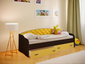 Кровать Софа-7 с мягкой спинкой (800х2000) Венге/Желтый в Алдане - aldan.katalogmebeli.com | фото
