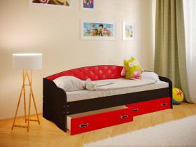 Кровать Софа-7 с мягкой спинкой (800х2000) Венге/Красный в Алдане - aldan.katalogmebeli.com | фото