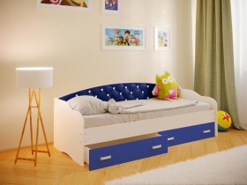 Кровать Софа-7 с мягкой спинкой со стразами (800х1900) Белый/Синий в Алдане - aldan.katalogmebeli.com | фото