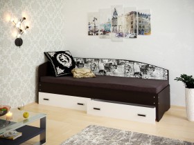 Кровать Софа-9 с мягкой спинкой с рисунком Милана (900х2000) Венге/Белый в Алдане - aldan.katalogmebeli.com | фото
