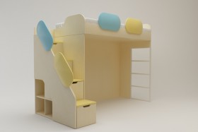 Кровать Смайли (второй ярус с лестницей/Желтый/Зеленый/Клен) в Алдане - aldan.katalogmebeli.com | фото 1