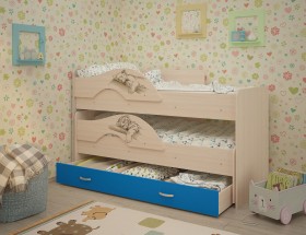 Кровать выкатная Радуга-Сафари детская 1600 Млечный дуб/Голубой в Алдане - aldan.katalogmebeli.com | фото