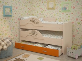 Кровать выкатная Радуга-Сафари детская 1600 Млечный дуб/Оранжевый в Алдане - aldan.katalogmebeli.com | фото 1