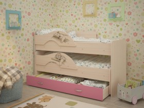 Кровать выкатная Радуга-Сафари детская 1600 Млечный дуб/Розовый в Алдане - aldan.katalogmebeli.com | фото