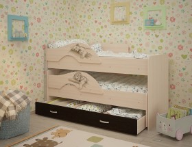 Кровать выкатная Радуга-Сафари детская 1600 Млечный дуб/Венге в Алдане - aldan.katalogmebeli.com | фото