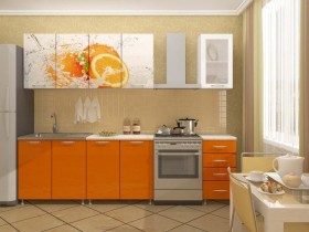 Кухонный гарнитур 1,8м Апельсин (Белый/Оранжевый металлик/Фотопечать апельсин) в Алдане - aldan.katalogmebeli.com | фото