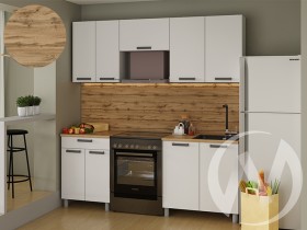 Кухня Кьяра 2.0 м с окапом (белый/карбон фарфор/26мм/дуб вотан) в Алдане - aldan.katalogmebeli.com | фото 1