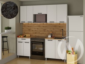 Кухня Кьяра 2.0м с окапом (корпус белый/карбон фарфор) 26мм кастилло темный в Алдане - aldan.katalogmebeli.com | фото
