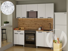 Кухня Кьяра 2.0 м с окапом (белый/карбон сакура, вулкан/26мм/мрамор итальянский) в Алдане - aldan.katalogmebeli.com | фото 1