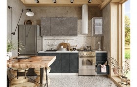 Кухонный гарнитур Нувель 1800мм белый/бетон коричневый/бетон черный в Алдане - aldan.katalogmebeli.com | фото