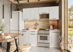 Кухонный гарнитур Нувель 2100мм белый/бетон белый в Алдане - aldan.katalogmebeli.com | фото