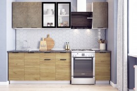 Кухонный гарнитур Стоун 2.0 (белый/камень темно-серый/акация светлая) в Алдане - aldan.katalogmebeli.com | фото
