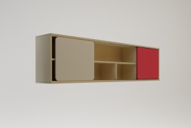 Полка между шкафами 1660 Бэрри (Бежевый/Красный/корпус Клен) в Алдане - aldan.katalogmebeli.com | фото 1