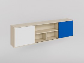 Полка между шкафами 1660 Скай (Синий/Белый/корпус Клен) в Алдане - aldan.katalogmebeli.com | фото