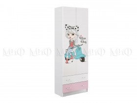 Шкаф 2-х створчатый Fashion-1 Вега (Белый/Розовый) в Алдане - aldan.katalogmebeli.com | фото