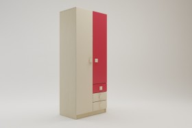Шкаф 2-х створчатый с ящиками Бэрри (Бежевый/Красный/корпус Клен) в Алдане - aldan.katalogmebeli.com | фото