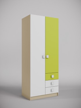 Шкаф 2-х створчатый с ящиками Эппл (Зеленый/Белый/корпус Клен) в Алдане - aldan.katalogmebeli.com | фото