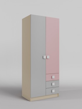 Шкаф 2-х створчатый с ящиками Грэйси (Розовый/Серый/корпус Клен) в Алдане - aldan.katalogmebeli.com | фото