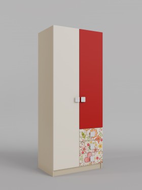 Шкаф 2-х створчатый с ящиками Ретвит (Бежевый/Красный/корпус Клен) в Алдане - aldan.katalogmebeli.com | фото